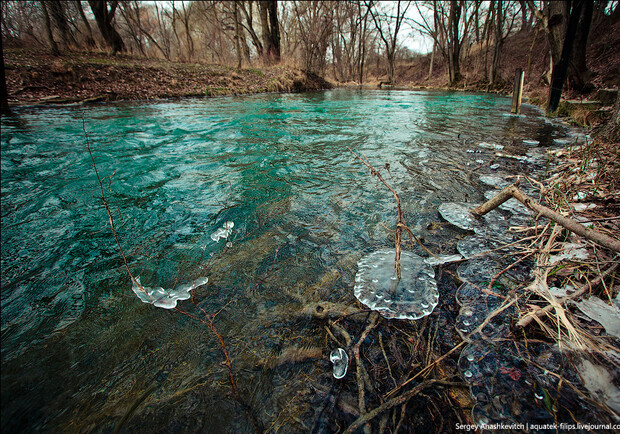 Новость - События - Зимняя речка в Крыму: поток кристальной воды и воздушные льдинки