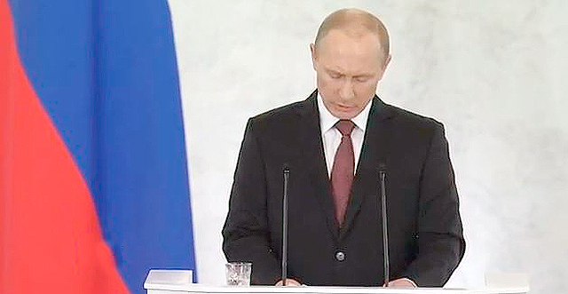 Путин обратился к парламенту России. Кадр трнасляции.