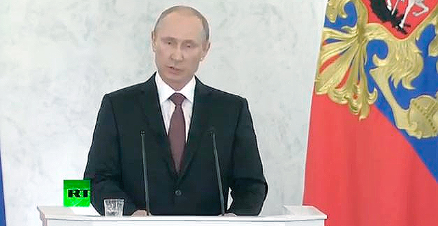Путин выступил перед депутатами. Кадр трансляции.